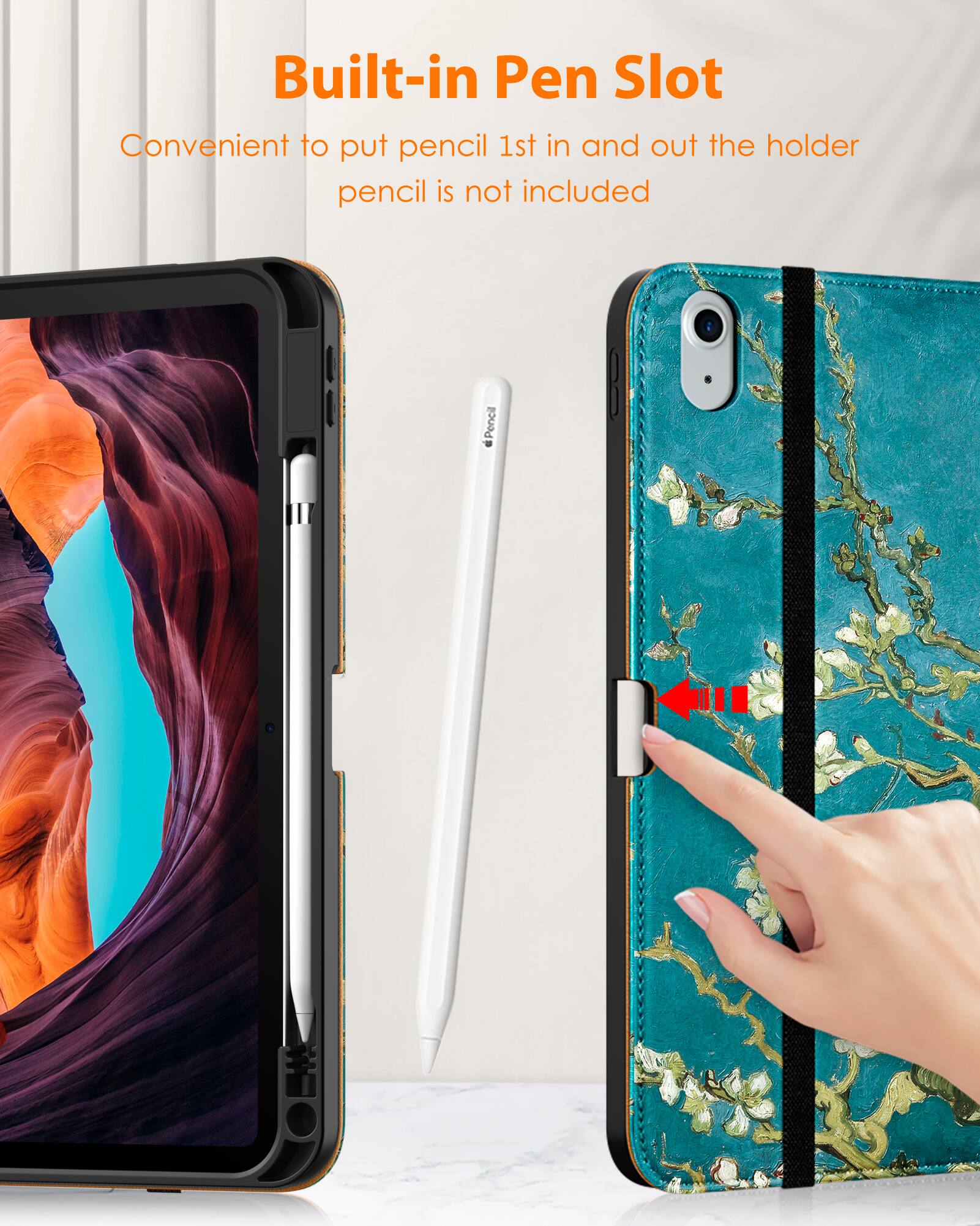 Built-in Pen Slot  
Convenient to put pencil 1st in and out the holder  
pencil is not included