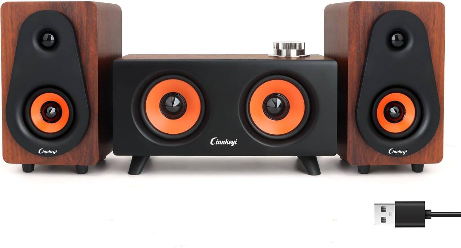 Stamp n Camp - 2.1 Computer Speakers with Subwoofer, Stereo Mid-High Dual Speakers, Bluetooth/USB Mode PC Volume Knob Control, Desktop