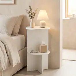 Costway - 1 PCS Side Table, 2-Tier Round End Table with Storage Shelf, Night Stand for Living Room - White