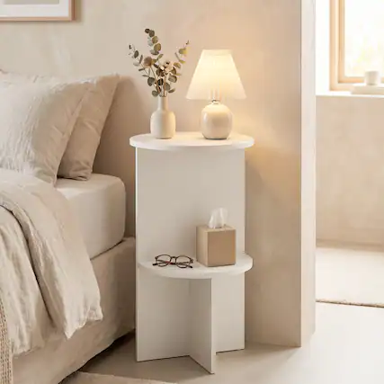 Front. Costway - Costway 1 PCS Side Table, 2-Tier Round End Table with Storage Shelf, Night Stand for Living Room - White.