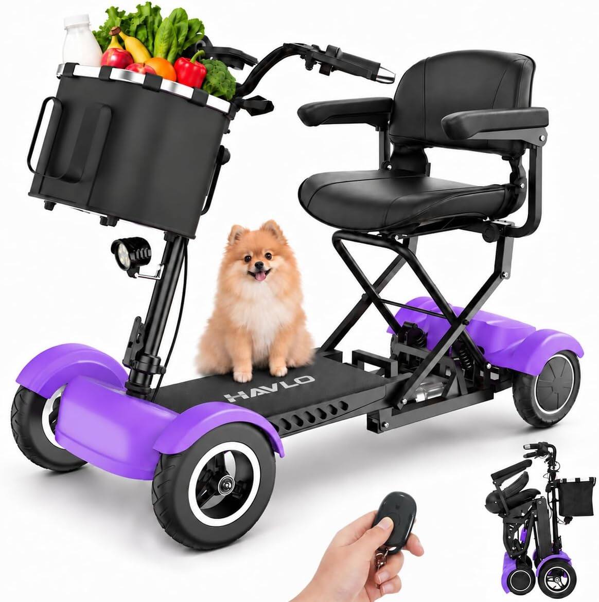 Front. Eskute - Auto-Folding Mobility Scooter with Dual 350W Motors and Up to 15-Mile Range - Purple.
