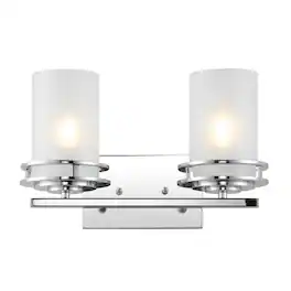 Jonathan Y - Fairfax 14.25" 2-Light Metal/Frosted Glass Contemporary Glam LED Vanity Light - Chrome