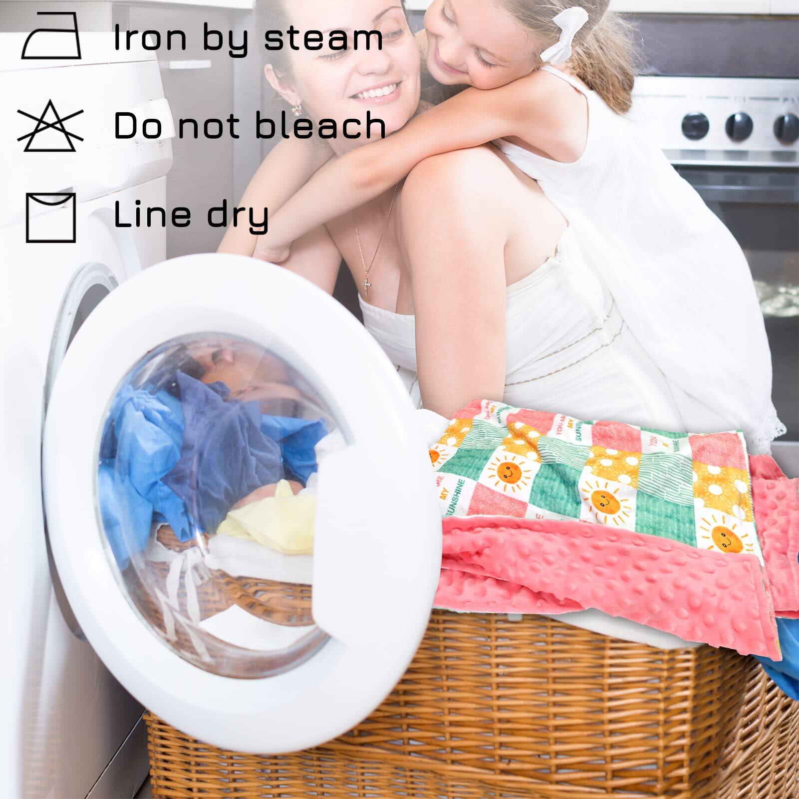 Iron by steam  
Do not bleach  
Line dry