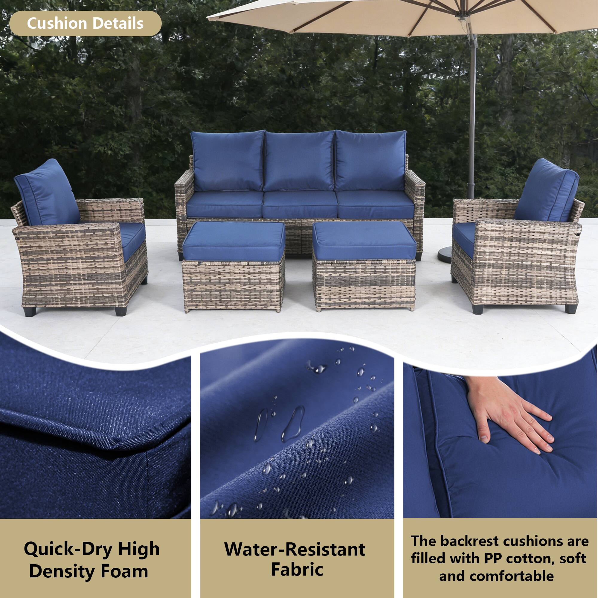 Cushion Details

- Quick-Dry High Density Foam
- Water-Resistant Fabric
- The backrest cushions are filled with PP cotton, soft and comfortable