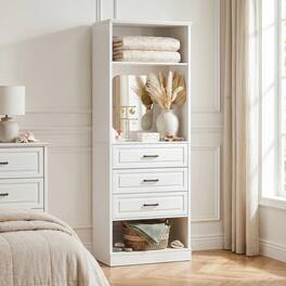 Aheaplus - 25'' Upgraded Style Walk-in Closet Organizer with 3 Drawers and Mirror - White