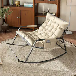 Kadyn - Rocking Chair with Storage, Cushions and Armrests, Breathable Ergonomic Lounge Chair for Bedroom, Living Room, White - Off-White