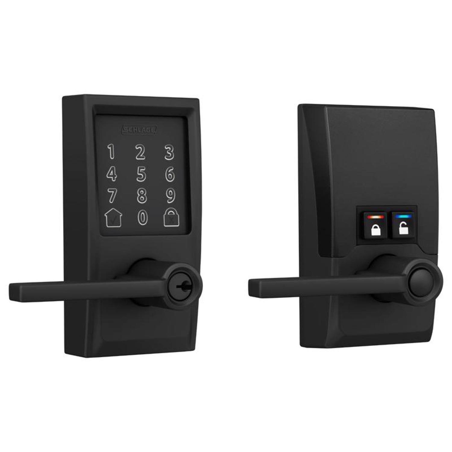 Left. Schlage - Schlage Encode Matte Black Metal Wi-Fi Deadbolt with Latitude Lever - Matte black.
