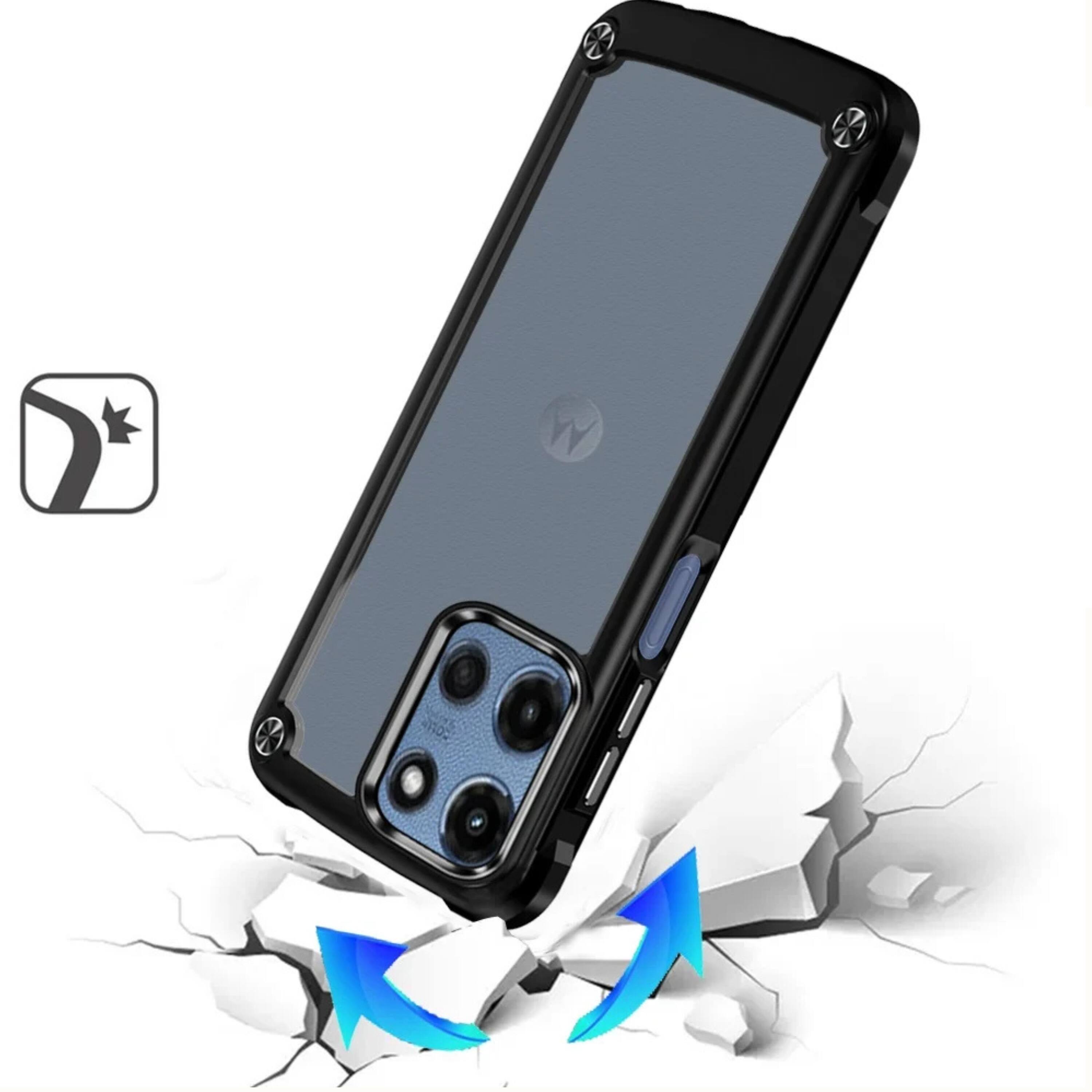 Left. Kitcheniva - Clear Protective Case With Metal Buttons And Tempered Glass For Moto G 2025 2026 G Play 2026 Black - Black.