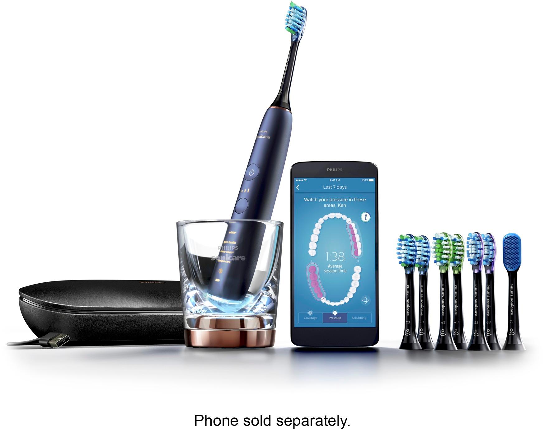 Left View: Philips Sonicare - DiamondClean Smart 9700 Rechargeable Toothbrush - Lunar Blue