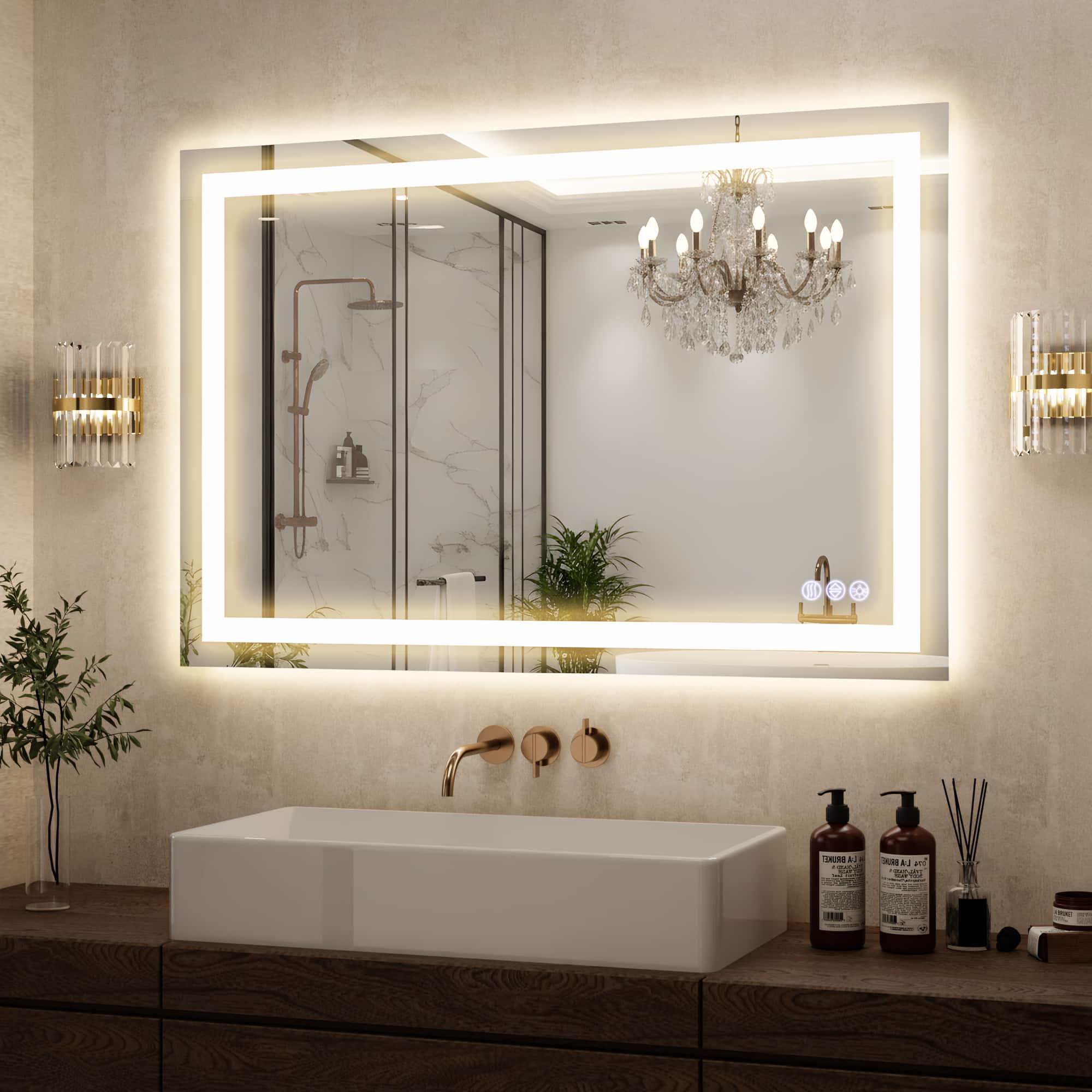 Easly - 30 in. W x 55 in. H LED Light Anti-Fog Rectangular Modern Frameless Wall Mirror Vanity Mirror