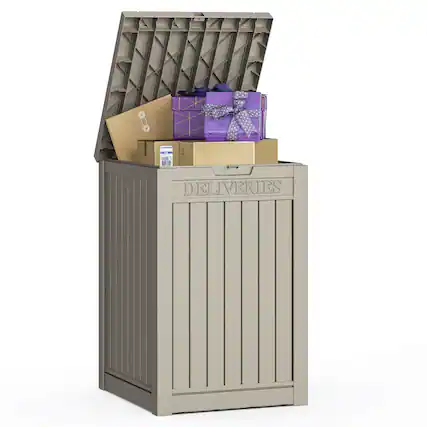 Front. Sersper - Sersper Multi-Purpose Outdoor Storage Box, 48 Gallon Lockable Trash, Storage, Parcel Drop, Waterproof, Brown - Brown.