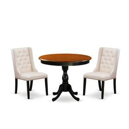 East West Furniture - 3-Pc Wooden Dinette Set Consists of a Dinette Table and 2 Cream Linen Fabric Mid Century Modern - Multi-Color
