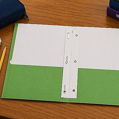 Alt View 3. Staples - Smooth 2-Pocket Paper Folder with Fasteners, 25/Box - Green.
