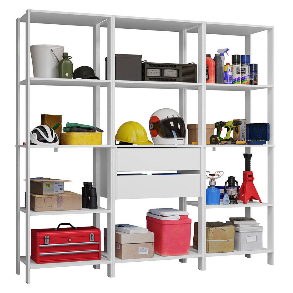 Angle. Madesa - Madesa Garage Storage Rack with 2 Drawers and Open Shelves 74"L - White - White.