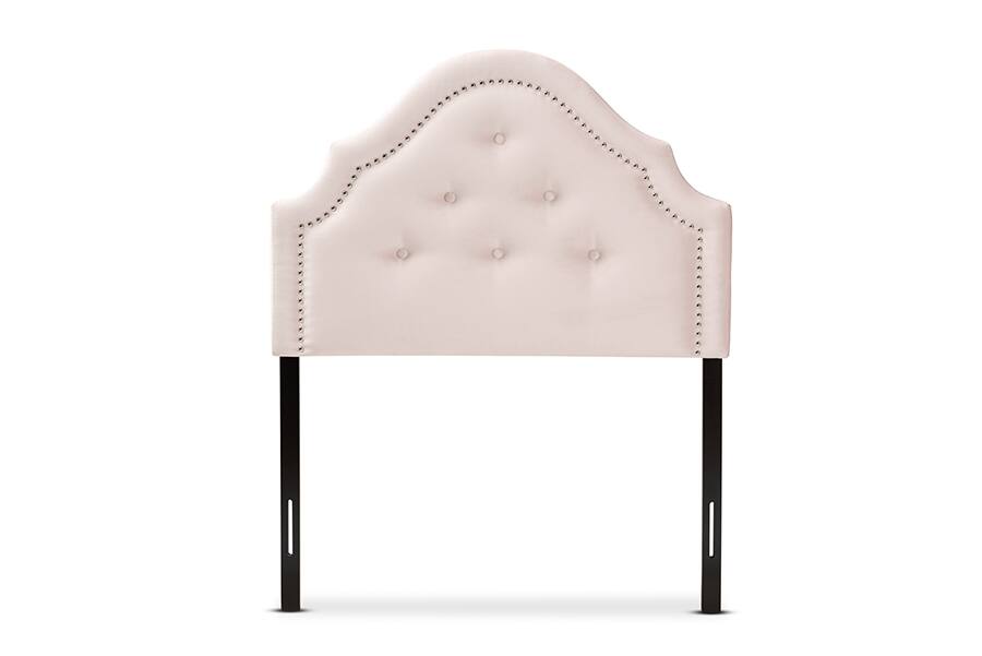 Angle. Baxton Studio - Cora Modern and Contemporary Velvet Fabric Upholstered Twin Size Headboard - Light Pink.