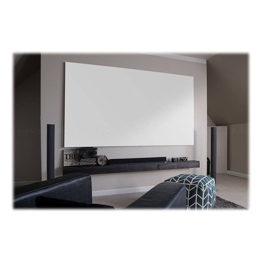 Left. Elite Screens - Aeon CineWhite® UHD-B EDGE FREE Fixed Frame Matte White Cinemascope Screen, 158" diag., 2.35:1, AR158WH2-WIDE - Edgeless.