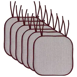Sweet Home Collection - Cameron Memory Foam No Slip Back 16" x 16" Chair Pad Cushion with Ties, 6-Pack - Wine/White
