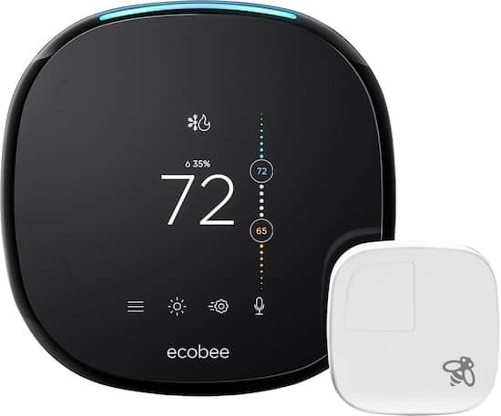 ecobee - ecobee4 Wi-Fi Thermostat with Room Sensor and Built-In Alexa Voice Service - Black