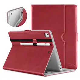 DTTO - for iPad 9.7 Inch 5th/6th Gen 2018/2017 Case with Apple Pencil Holder, Premium Leather Folio Stand Cover Case - Red