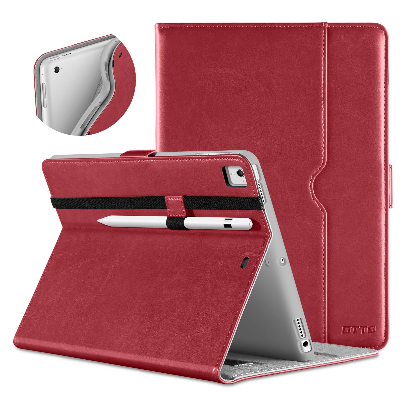 DTTO - for iPad 9.7 Inch 5th/6th Gen 2018/2017 Case with Apple Pencil Holder, Premium Leather Folio Stand Cover Case - Red