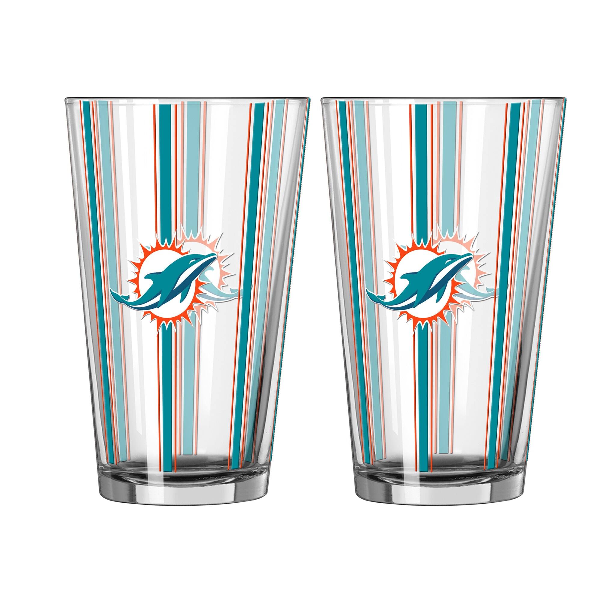 Front. Logo Brands - Miami Dolphins Two-Piece 16oz. Striped Pint Glass Set - Multicolor.