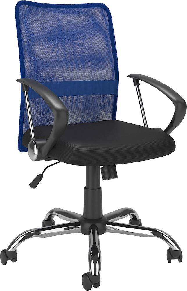 Angle. CorLiving - Workspace 5-Pointed Star Fabric and Mesh Office Chair - Black/Blue/Chrome.