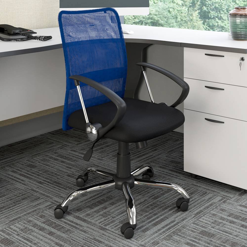Alt View 13. CorLiving - Workspace 5-Pointed Star Fabric and Mesh Office Chair - Black/Blue/Chrome.