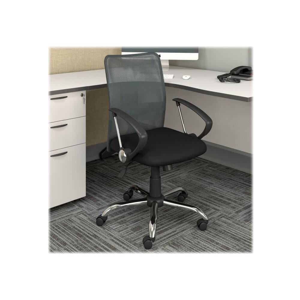 Left. CorLiving - Workspace 5-Pointed Star Fabric and Mesh Office Chair - Black/chrome.