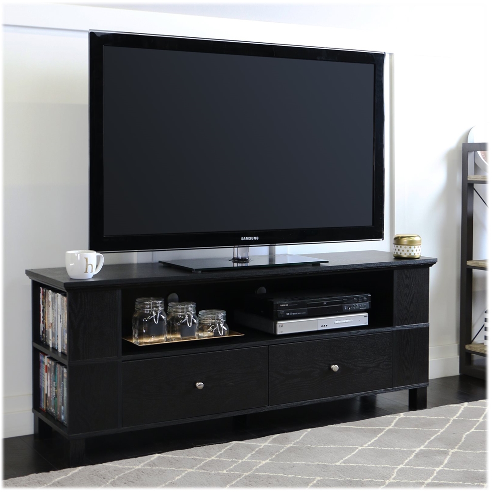 Left View: Walker Edison - Rustic Wood TV Console for Most TVs Up to 65" - Black
