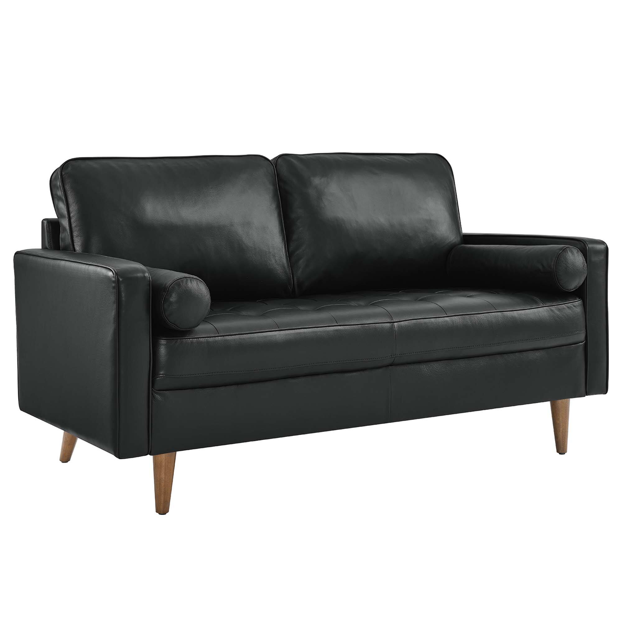 Angle. Modway - Valour Leather Loveseat by Modway - Black.