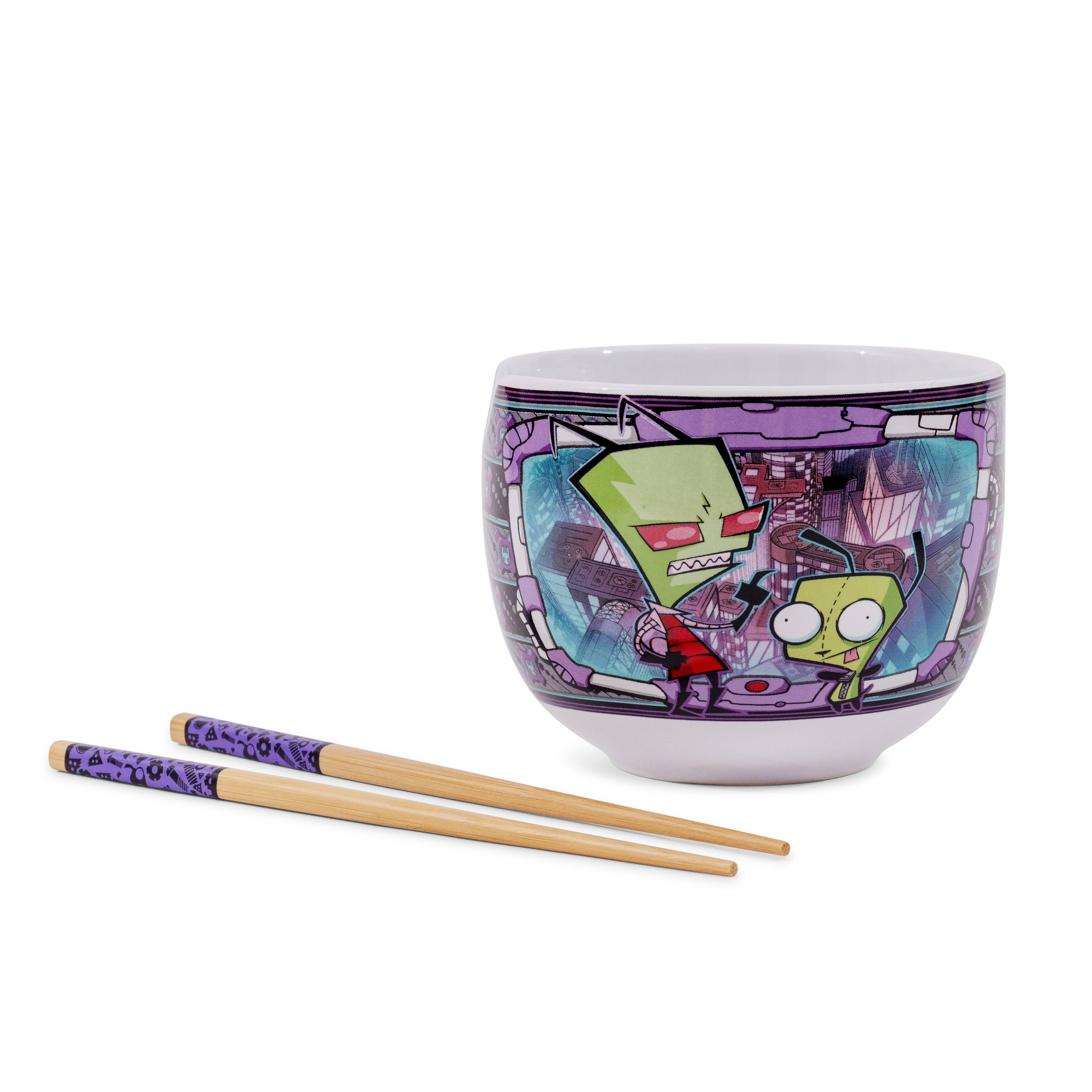 Alt View 1. Silver Buffalo - Invader Zim and GIR 20-Ounce Ceramic Ramen Bowl and Chopstick Set - Multicolored.