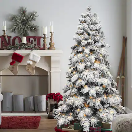 Front. PexFix - 8 ft. Pre-Lit Christmas Tree with 470 Warm White LED Lights 1242 Tips for Christmas Decor - White.