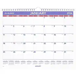 AT-A-GLANCE - 2026 15" x 12" Monthly Wall Calendar, (PM8-28-26) - White/Purple