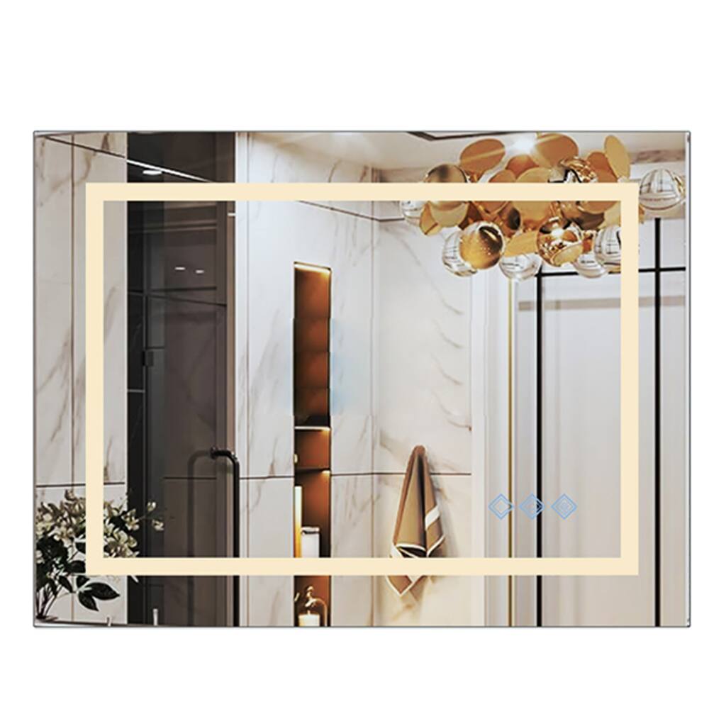 Front. Ecooso - 48x36in LED Bathroom Mirror, Front and Backlit, 3-Color Dimmable, IP54 Waterproof, Anti-Fog - Silver.