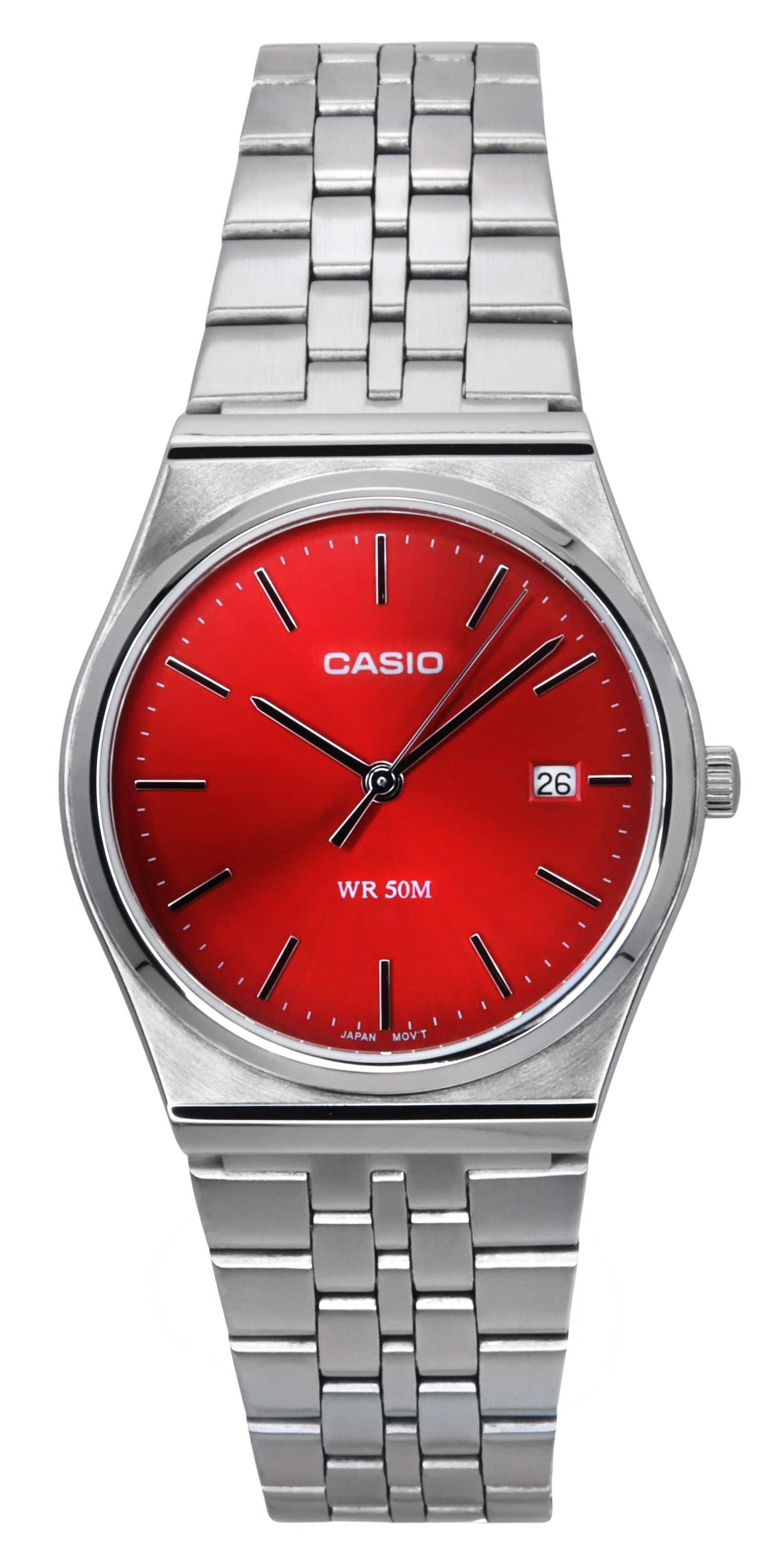 Casio Standard Analog Quartz MTP B145D 4A2V Stainless Steel Red