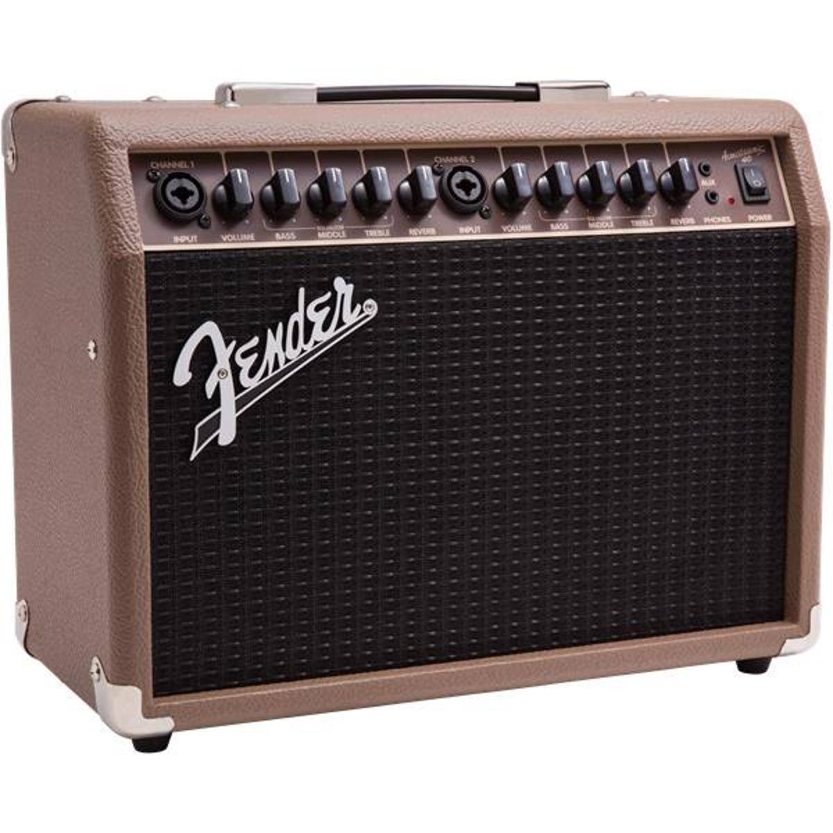 CHANNEL 1: INPUT, VOLUME, BASS, MIDDLE, TREBLE, REVERB  
CHANNEL 2: INPUT, VOLUME, BASS, MIDDLE, TREBLE, REVERB, PHONES, POWER  
Fender