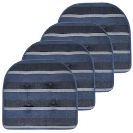 Sweet Home Collection - Bradford Striped U Shaped Memory Foam 17" x 16" Chair Cushion, 4-Pack - Steel Blue