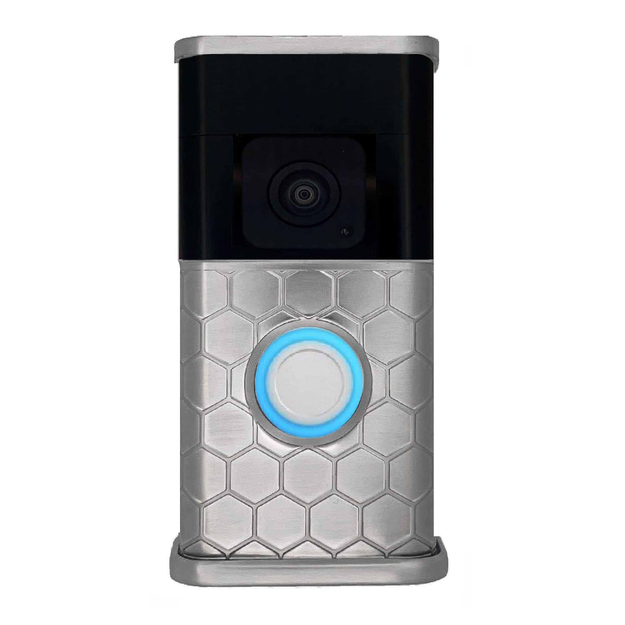 Front. Michael Healy - Honeycomb Video Doorbell Cover (Ring 3, 3 Plus, 4, Battery Plus and Battery Pro) - Nickel Silver.