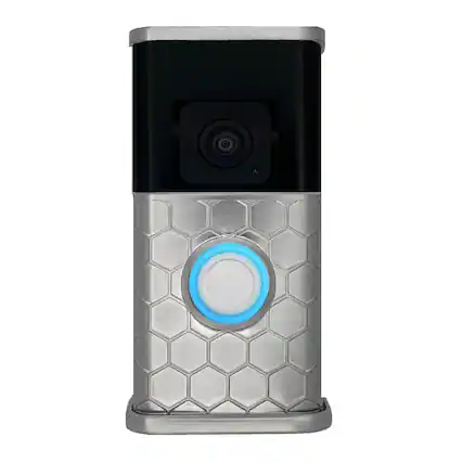 Front. Michael Healy - Honeycomb Video Doorbell Cover (Ring 3, 3 Plus, 4, Battery Plus and Battery Pro) - Nickel Silver.