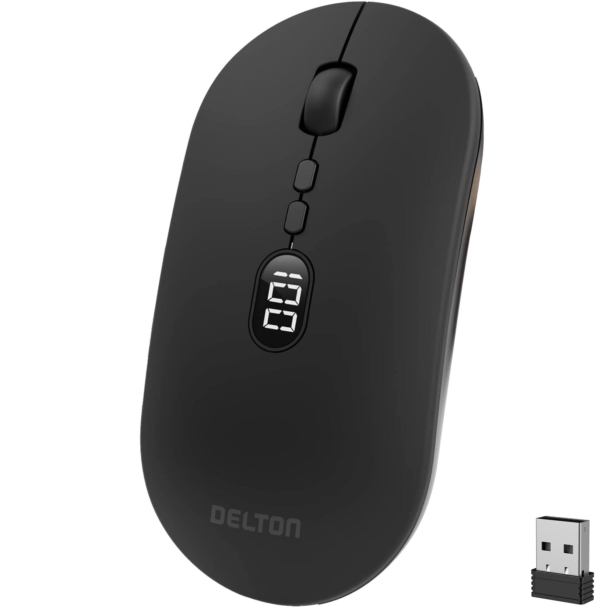 Front. Delton - Delton S16 Wireless Mouse, Quiet, Adjustable DPI (DMS16-WR) - Black.