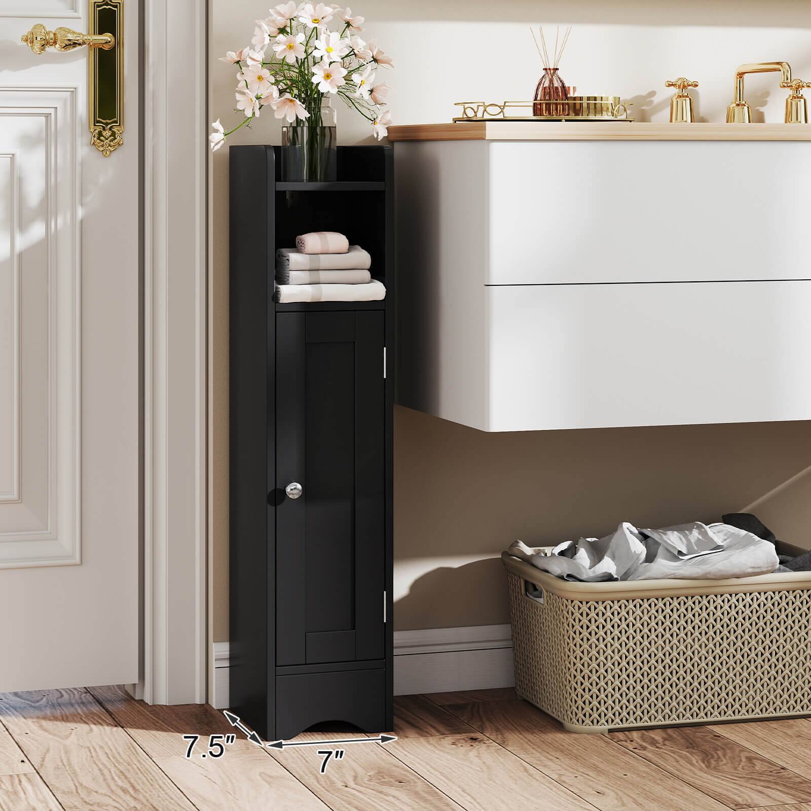Alt View 4. Costway - Costway Bathroom Storage Cabinet with Door Toilet Paper Holder Stand for Small Spaces Black - Black.