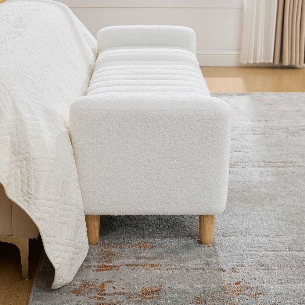 Alt View 2. Ropilly - Ropilly Modern Upholstered End of Bed Bench Teddy Fabric Flip Top Storage Bench with Armrests Ivory - Ivory.