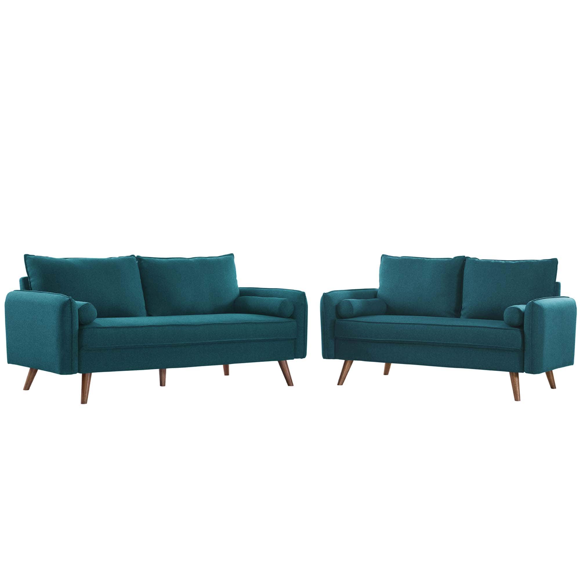 Revive Upholstered Fabric Sofa and Loveseat Set by Modway - Blue