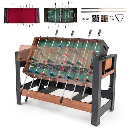 Front. Gymax - Gymax 2-in-1 Swivel Game Table w/Legs Cues Triangle Brush Chalks for Kids Teens Adults - Brown.