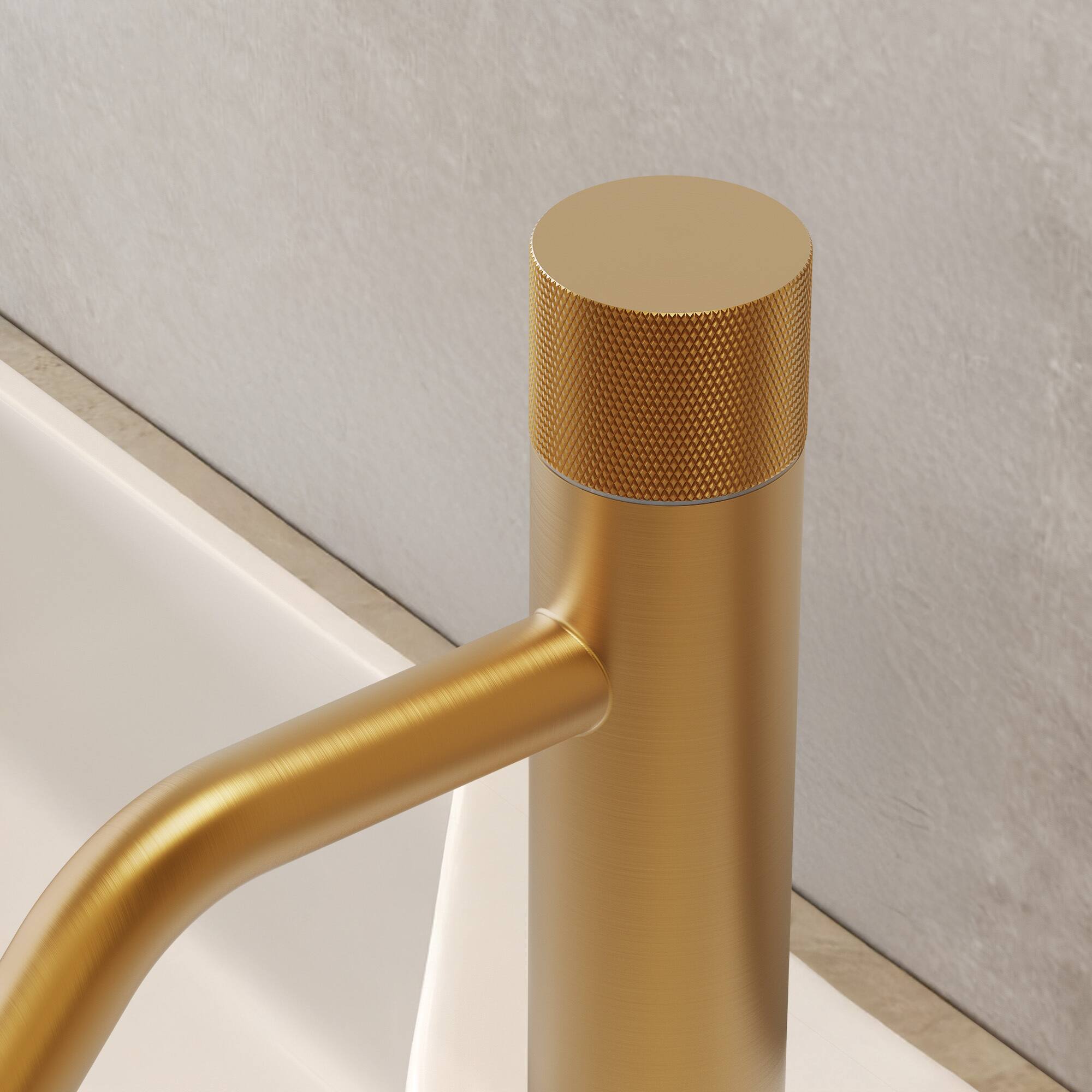 Alt View 8. GRANDJOY - Low-Arc Single Handle Bathroom Sink Faucet with Knurled Texture and Pop-Up Drain Assembly - Brushed Gold.