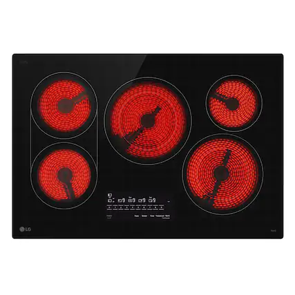 Front. LG - 30" Built-In Electric Smart Cooktop with 5 Elements, Backlit SmoothTouch Glass Controls and 3.2kW Dual Element - Black.
