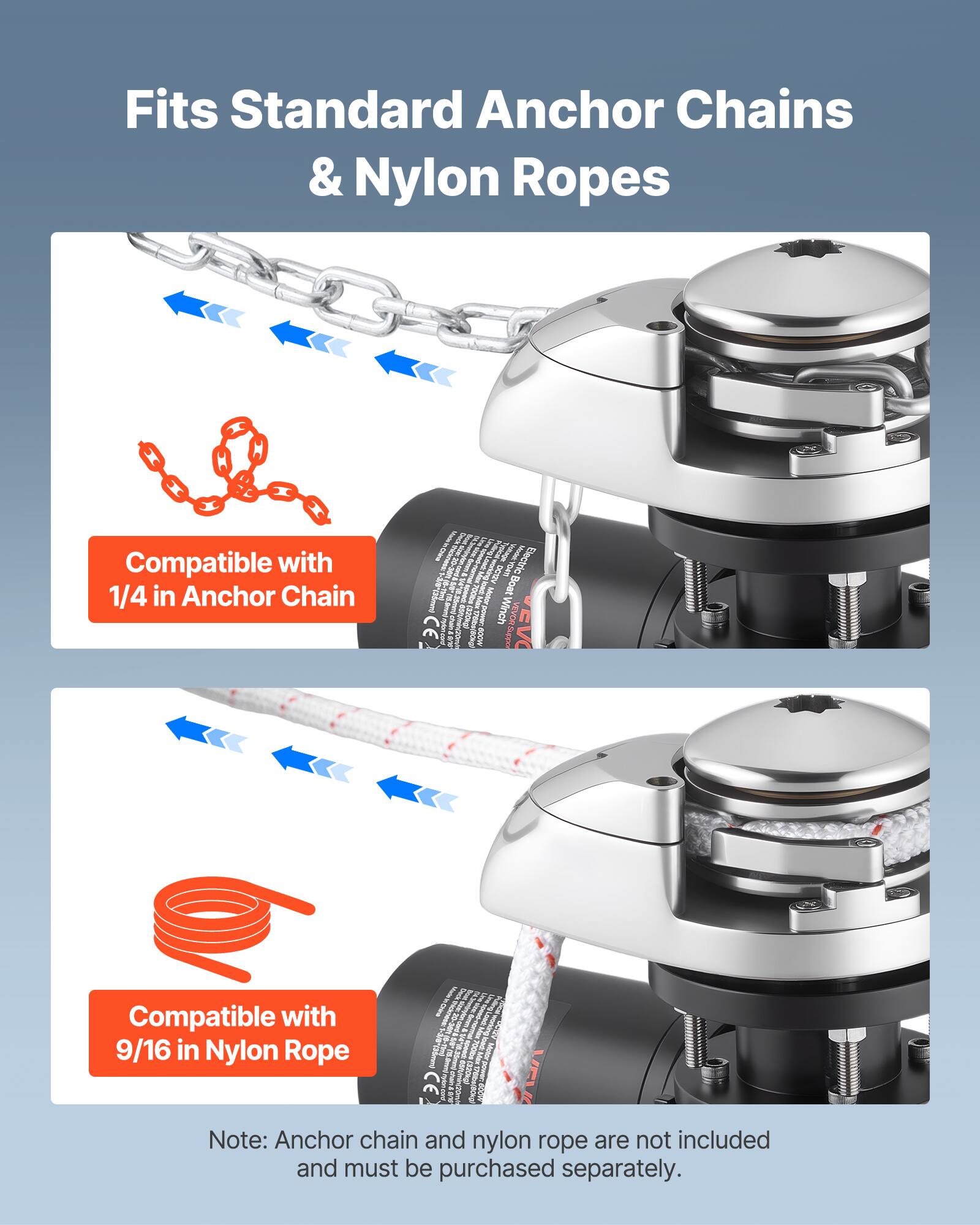 Fits Standard Anchor Chains & Nylon Ropes

Compatible with 1/4 in Anchor Chain

Compatible with 9/16 in Nylon Rope

Note: Anchor chain and nylon rope are not included and must be purchased separately.