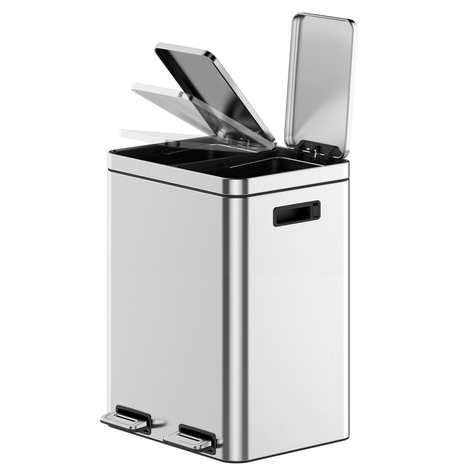 Front. GAOMON - 2 x 5.3 Gallon Kitchen Trash Can, Dual Compartment Garbage Can with Soft-Close Lid and Removable Inner Wastebasket.