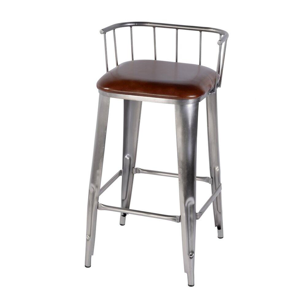 Alt View 3. Butler Specialty - Coriander 30.5 in. Seat Height Leather Bar Height Stool - Brown,Silver.