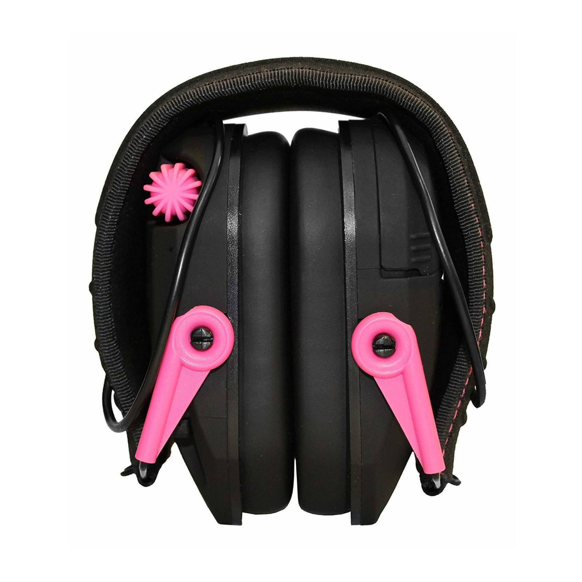 Left. Walker’s - Walker's Razor Slim Electronic Muff (Black/Pink) Bundle with Shooting Glasses - Black/Pink.